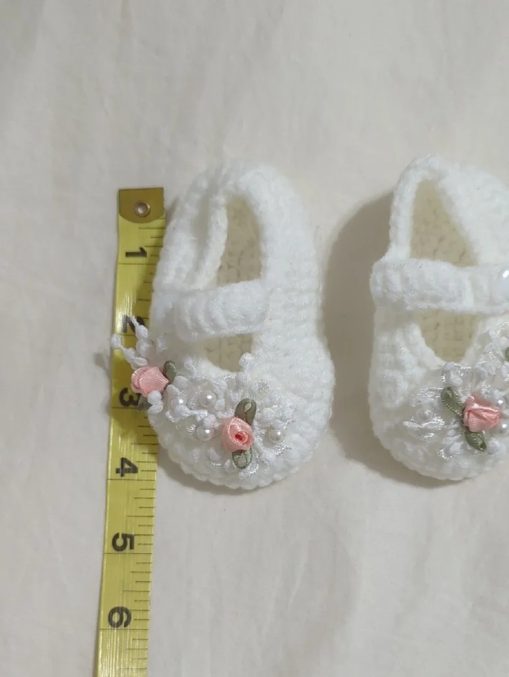 White Crochet Mary Jane Slippers